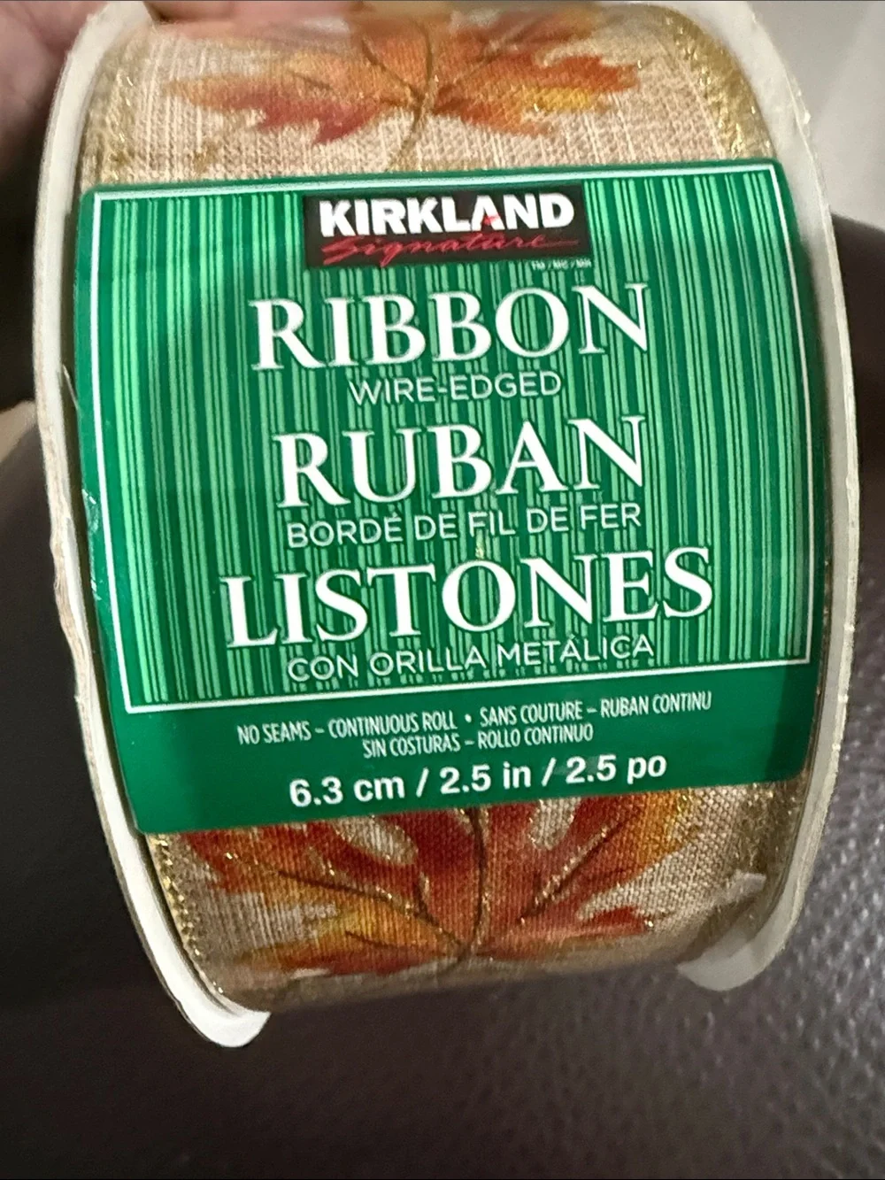Kirkland Signature Metallic Fall Leaf Ribbon - Green, Gold, Red, Brown